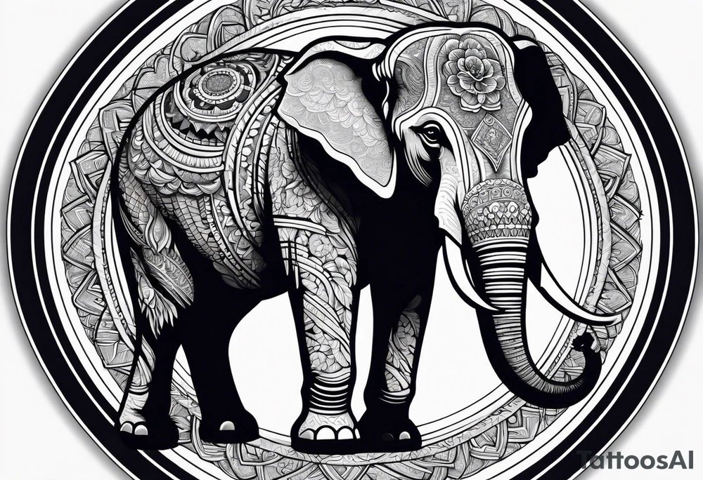 A Thai style design that is round and with an Asian elephant in the middle tattoo idea