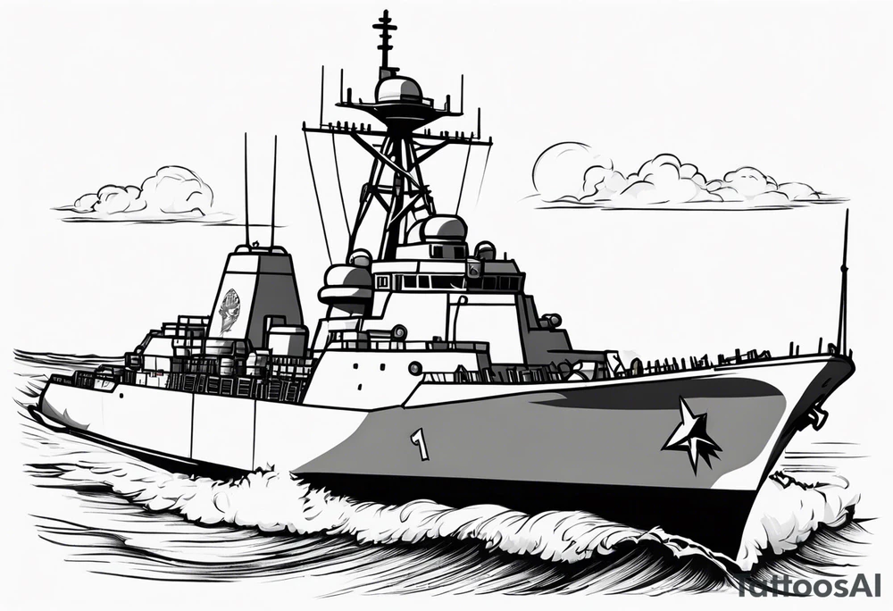 guided missile destroyer front view tattoo idea