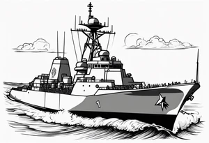 guided missile destroyer front view tattoo idea
