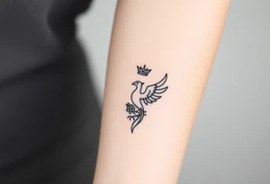 Minimal phoenix and crown fine lines tattoo idea