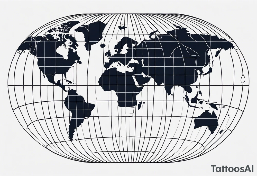 flat map of the earth with lines of a grid not shaded in with no bolding tattoo idea