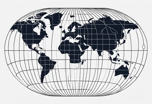 flat map of the earth with lines of a grid not shaded in with no bolding tattoo idea