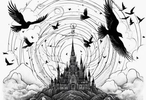 the little prince flying with birds that turn into Tris from Divergent Bird tattoo, that turns into the mockingjay, that turns into the deathly hallows symbol tattoo idea