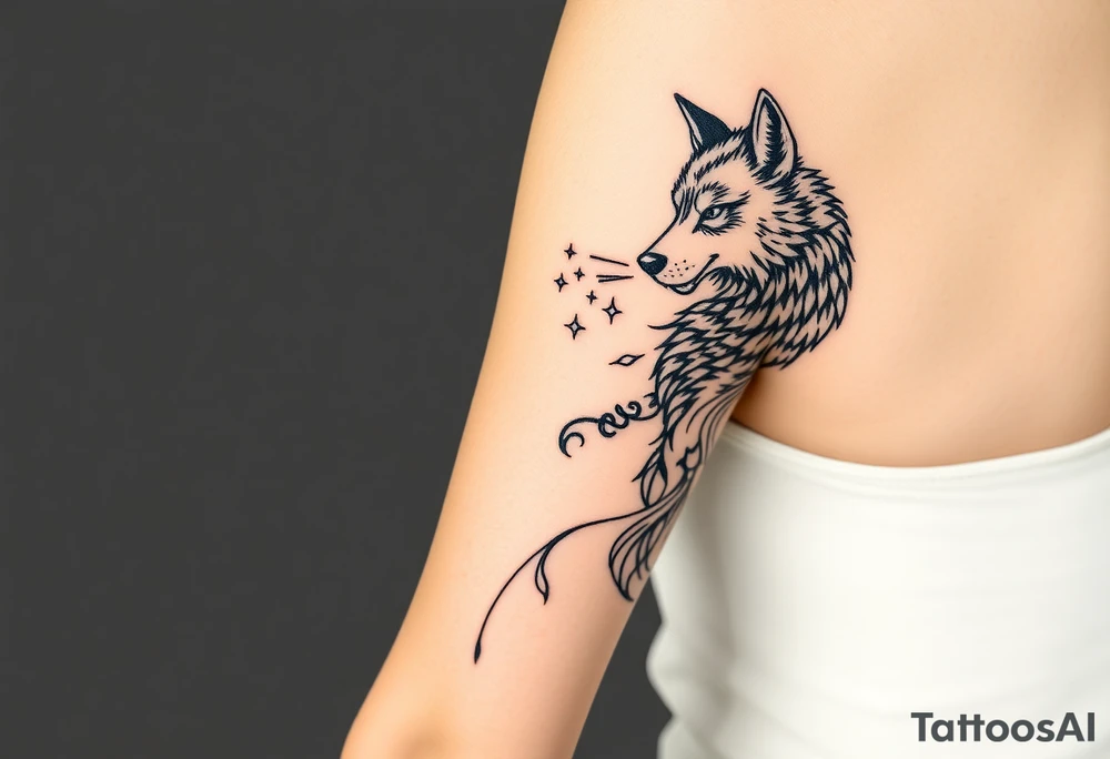 Big bad wolf  blowing down   a brick house tattoo idea