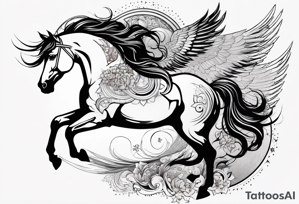 powerful horse and its rider, freedom, equality, trust, love, stars, maybe wings? tattoo idea