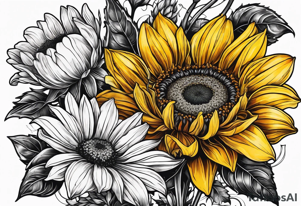 Sunflower daffodil, daisy, rose, Adler, chrysanthemum, holly Birth flower tattoo idea