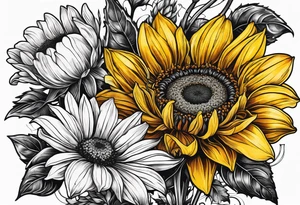 Sunflower daffodil, daisy, rose, Adler, chrysanthemum, holly Birth flower tattoo idea