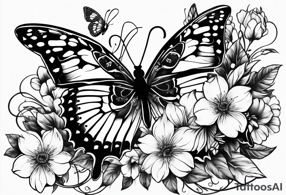 Butterflies with flowers & snake tattoo idea