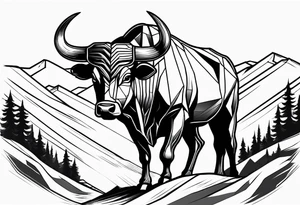 Bulls head coming out of the mountains tattoo idea