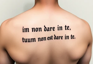 i want you to create a tattoo with two lines of text, the first line is "im non dare in te" the second is "tuum  non est dare in te" use a kind of sharp bold archaic font tattoo idea