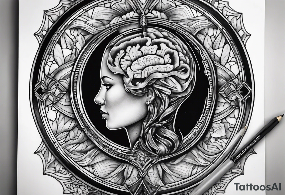 Sagittal brain inside hourglass tattoo idea