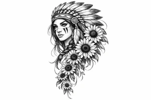 Tribal Indian with cascading sunflowers tattoo idea