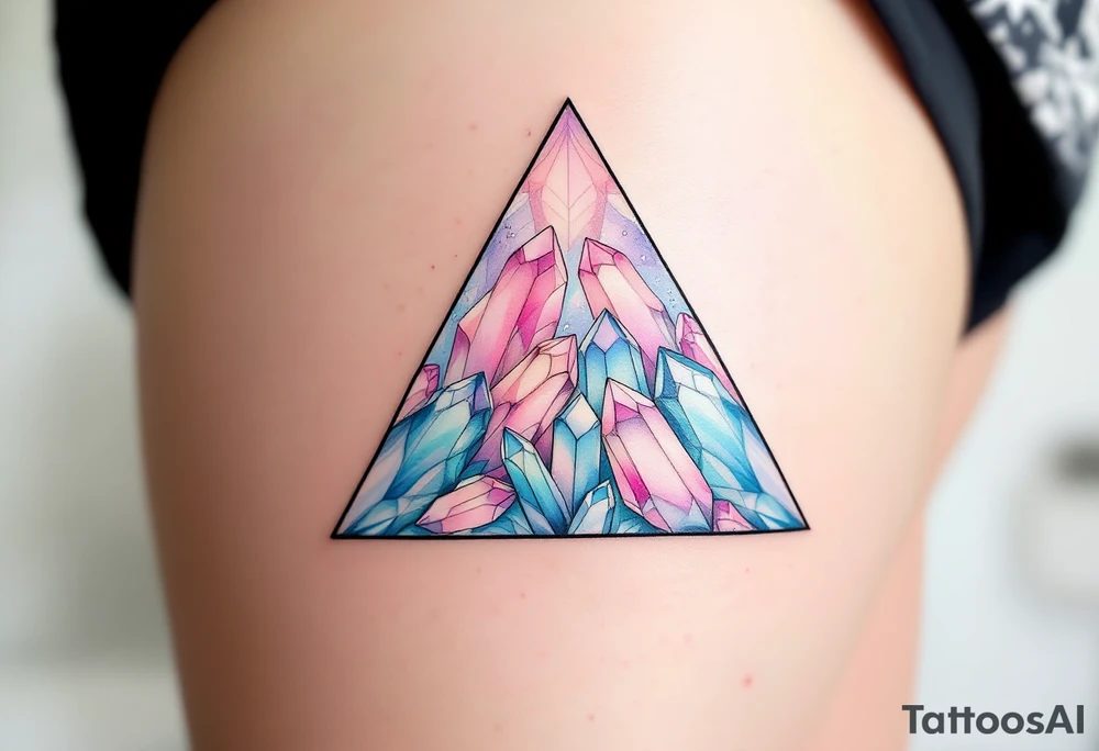 A triangle with crystal patterns in pastel pinks and blues, symbolizing clarity and energy. tattoo idea