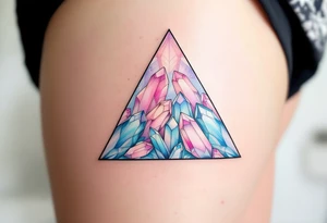 A triangle with crystal patterns in pastel pinks and blues, symbolizing clarity and energy. tattoo idea