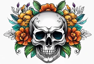 skull with flowers growing on top of its head tattoo idea