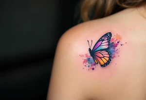 A multicolored butterfly breaking free from a jar symbolizes transformation and personal liberation. tattoo idea