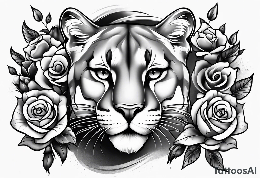 Cougar walking with roses tattoo idea