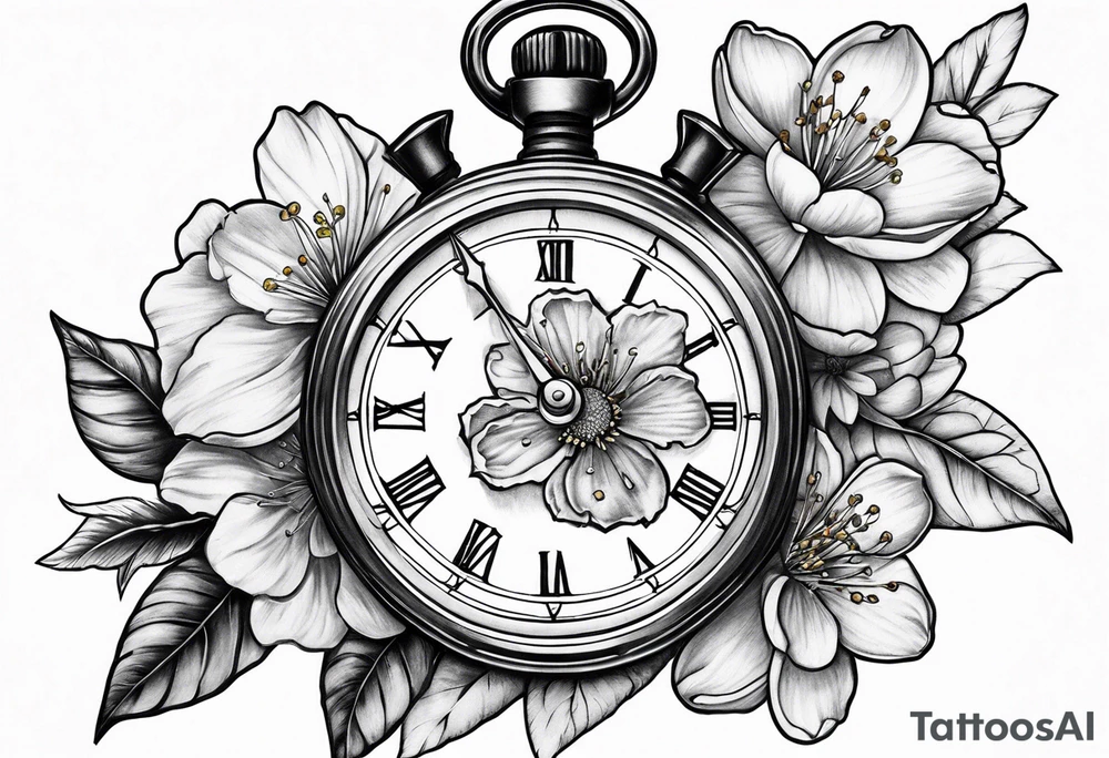 Stopwatch, sword and cherry bloom tattoo idea