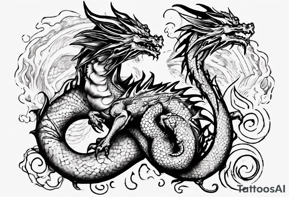 Dragón with the sun tattoo idea