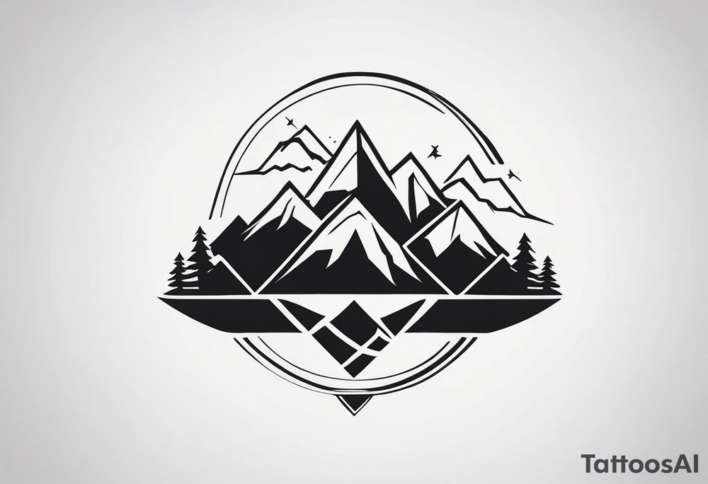 Designing a tattoo based on three mountains and three trees can result in a beautiful and symbolic piece of art. Here's a description of a possible design:

The tattoo features three majestic mountains, each representing strength, endurance, and challenges in life. The mountains are depicted in a minimalist style, with clean lines and geometric shapes, symbolizing the peaks that one aims to conquer.

Intertwined with the mountains are three trees, each representing growth, resilience, and connection to nature. The trees are depicted with intricate details in their branches and leaves, symbolizing the deep roots and branches of life experiences and personal growth.

The composition of the tattoo can be designed in a circular or triangular pattern, with the mountains and trees arranged in a balanced and harmonious way to symbolize the unity of nature and personal journey.

The tattoo can be inked in black and gray ink to highlight the contrast between the mountains and trees, or in a colorful palette to represent the beauty and diversity of the natural world.

Overall, this tattoo design serves as a powerful symbol of personal growth, endurance, and connection to nature, reminding the wearer of their inner strength and resilience in overcoming life's challenges. tattoo idea
