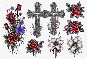 a bleeding cross covered in flowers tattoo idea