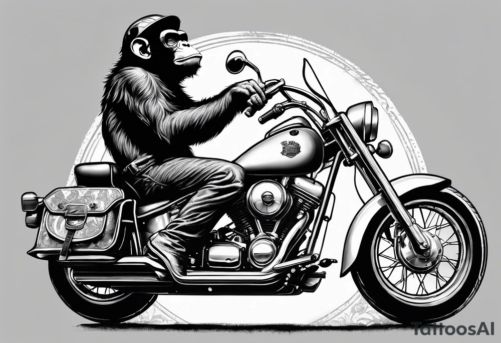 Monkey riding a chopper motorcycle with sunglasses on, a cigarette hanging out of his mouth tattoo idea