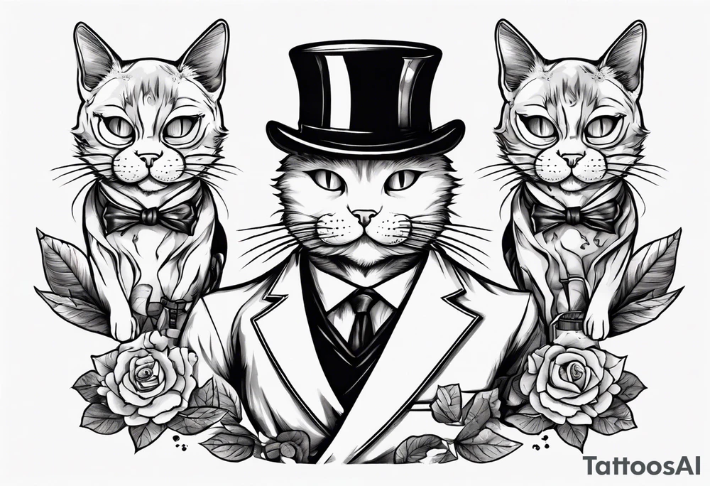A cat wearing a monocle and smoking a cigar tattoo idea