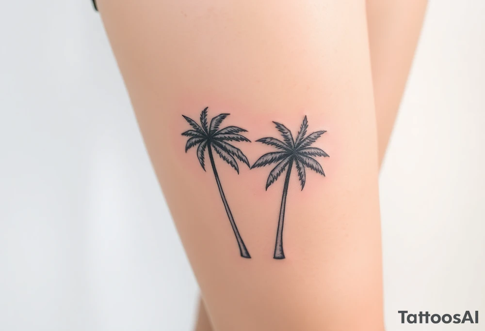 small, palm trees, beach vibe, leg tattoo idea
