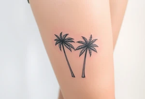 small, palm trees, beach vibe, leg tattoo idea