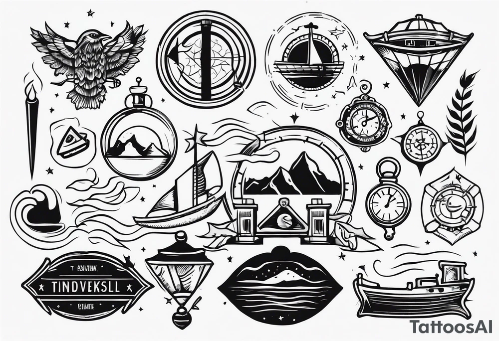 vintage theme items and symbols tattoo idea