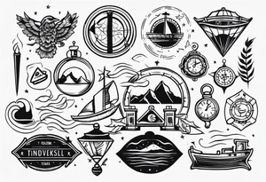 vintage theme items and symbols tattoo idea