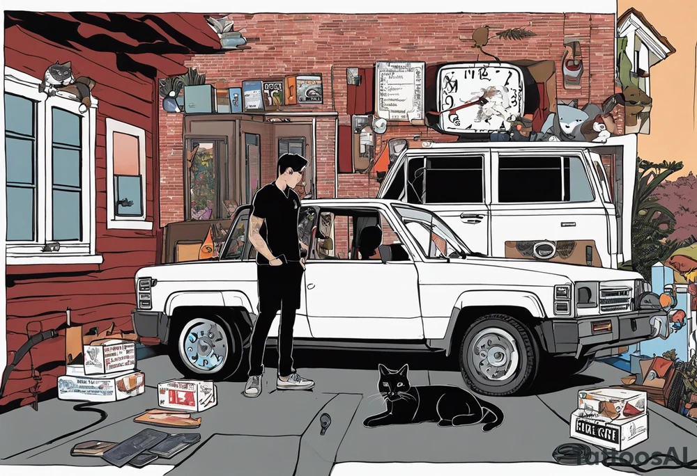 Scepter in one hand knife in pocket
A stethoscope hanging around your neck
Mushrooms 
Naked cats 
Ice 
Watches 
Chase bank on fire ❤️
A mirror with a few lines
Feragamo shoe boxes 
Jay is backdrop entire back
Tina and Gabriel inside of a larger naked cat 
5 10k straps
Small pic of Jen’s RAV4 license plate JEN
MDMA rock
A little Pic of Leland if everything works out
Small pic of cheena and V
Small pic of Turban J and Heather 
In a very prominent spot, a picture of Brady driving boat, Thea and Zane in a tube
Panerai money clips the letters Svvj tattoo idea