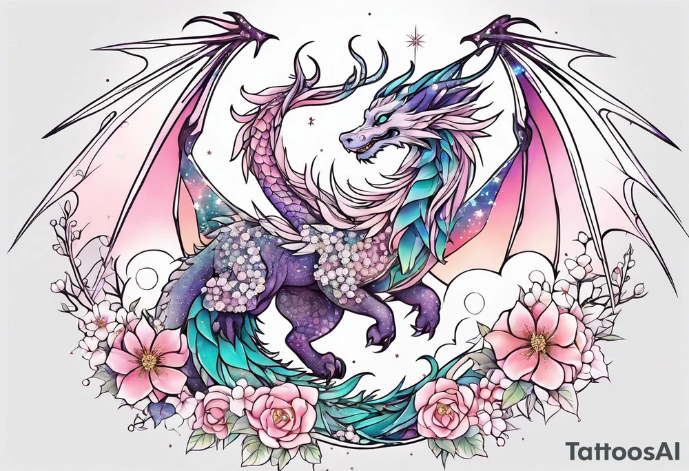 Constellation, wing , snow , cross , dragon female japan kawaii , flower tattoo idea