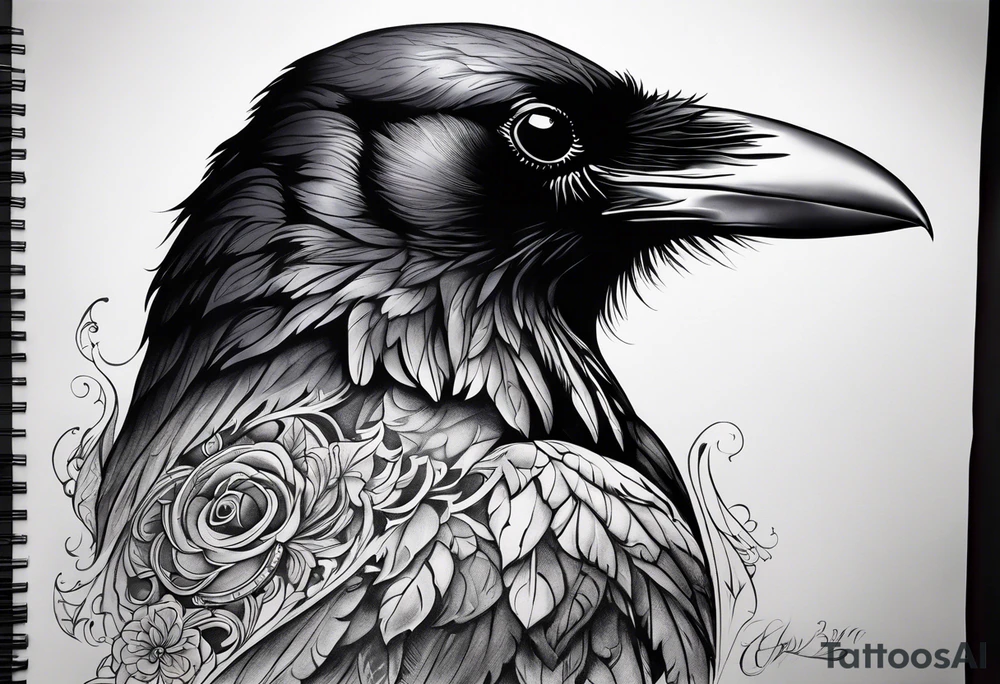Raven, smoke, scroll, tattoo idea