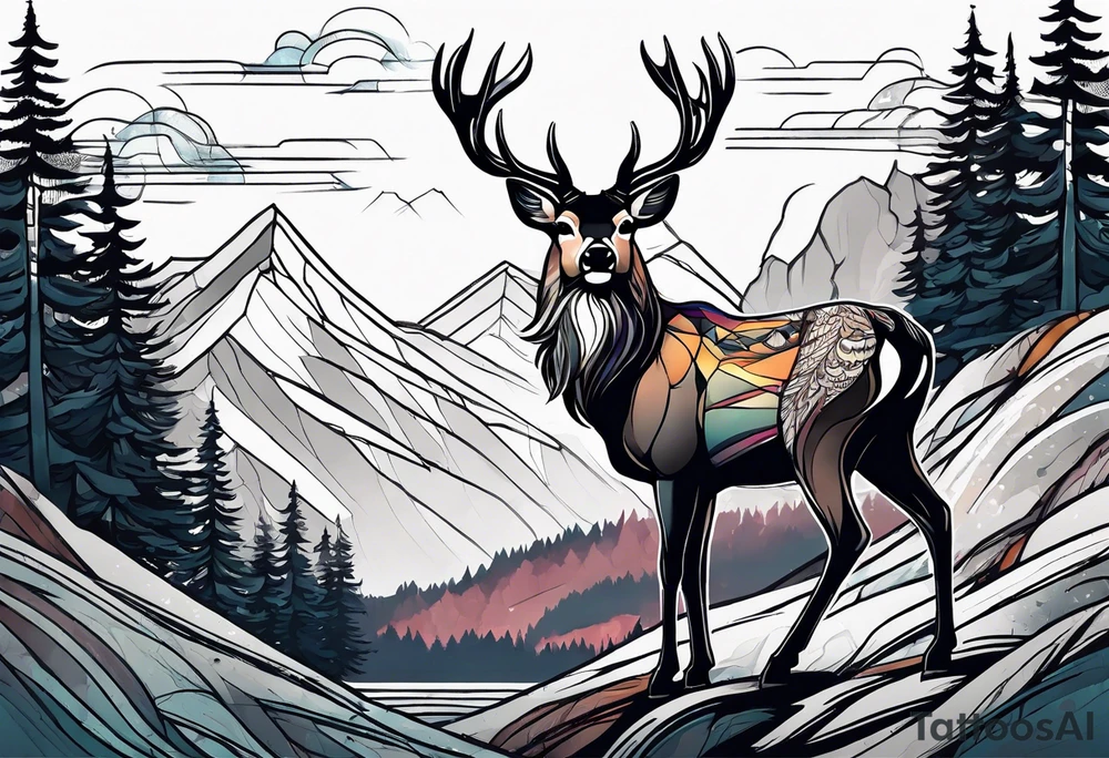 mountain with small deer tattoo idea