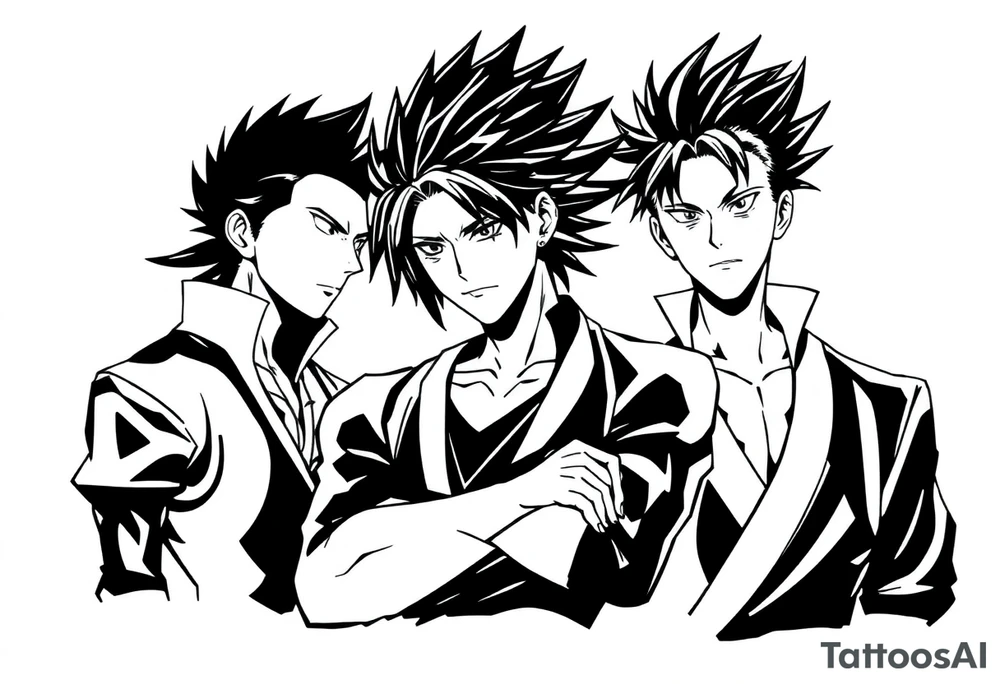 I want a tattoo that has the following anime characters, Zenitsu, gojo, and allmight tattoo idea