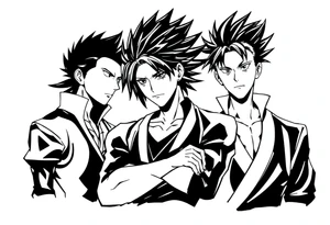 I want a tattoo that has the following anime characters, Zenitsu, gojo, and allmight tattoo idea