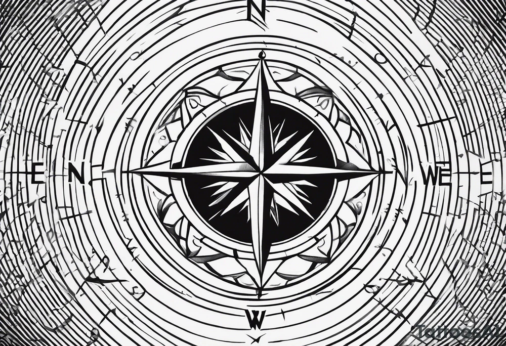 A compass made of simple intersecting lines with a minimum number of characters with the letters N, S, E, W tattoo idea