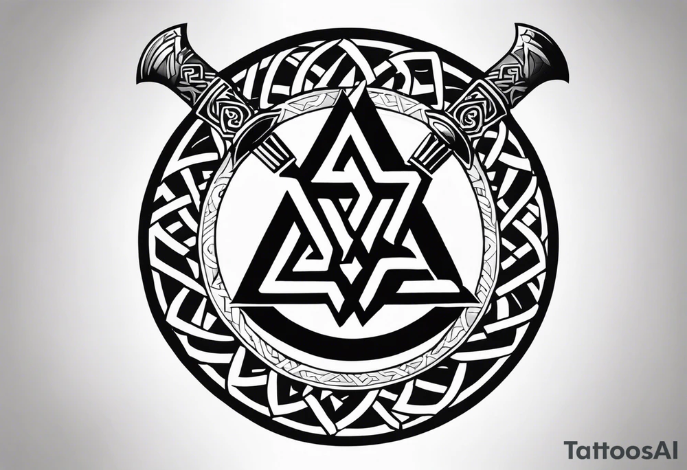 Valhalla sword shield axe Valknut victory tattoo idea