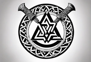 Valhalla sword shield axe Valknut victory tattoo idea