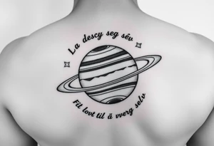 Minimalistic saturn planet, but the text «La deg selv få lovt til å være deg selv» goes around the planet tattoo idea