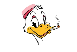Older looking Daffy duck  smoking a rolled cigarette tattoo idea