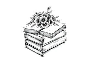 stack of 3 vintage books top book open with bouquet of flowers coming out of it tattoo idea