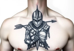 chest japan theme knight with arrow tattoo idea