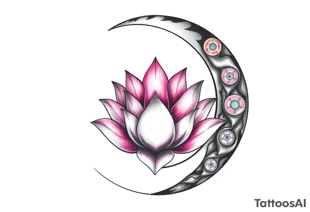 crescent moon with lotus flower tattoo idea