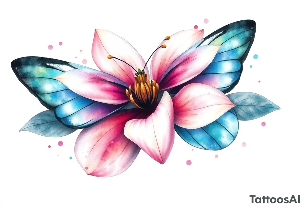 Magnolia flower, butterfly tattoo idea