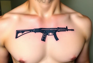 ak 47 black silhouette with floreal details tattoo idea