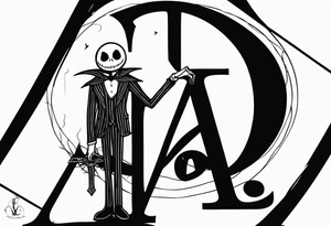Jack Skellington with letter "A" and date 07/06/2023 tattoo idea