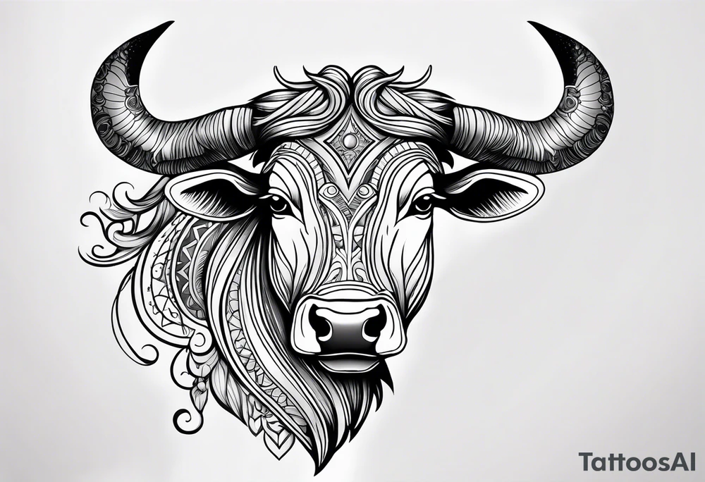 Black and grey taurus birthday tattoo idea