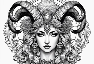 Aries goddess with ram horns tattoo idea
